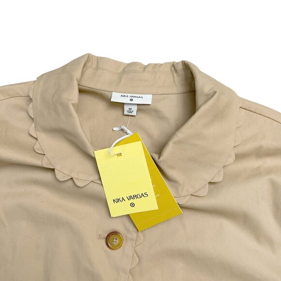 Kika Vargas X Target Women's Plus Size 3X Cotton Trench Coat Scalloped Tan NWT - Picture 3 of 7